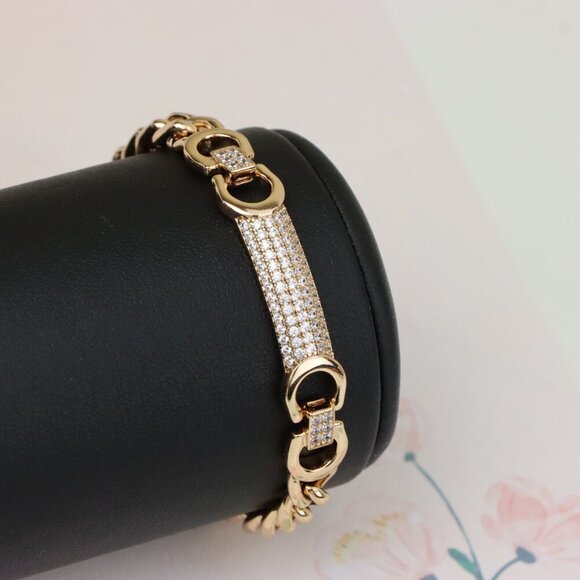 "Elegant Rose Gold Bracelet with Pavé Bar & Link Design, XPBL0961 - Picture 8 of 12